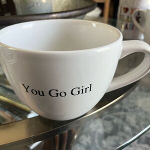 White Ceramic 'You Go Girl' Coffee Mug- wide mouth, cup or soup bowl
